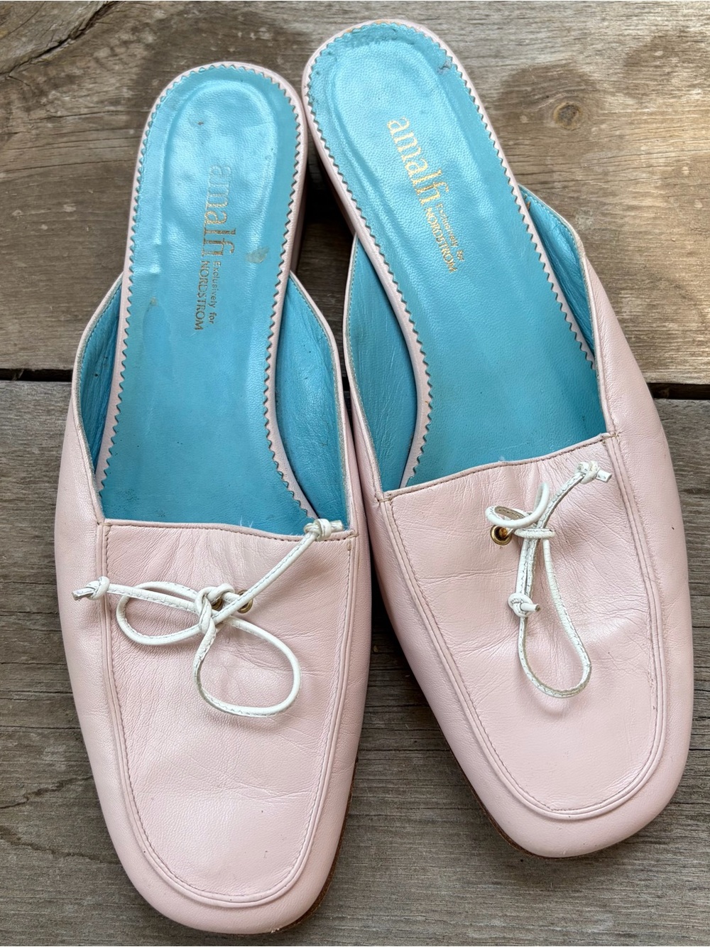 Amalfi Pink Leather Slip-On Mules with Blue Insole